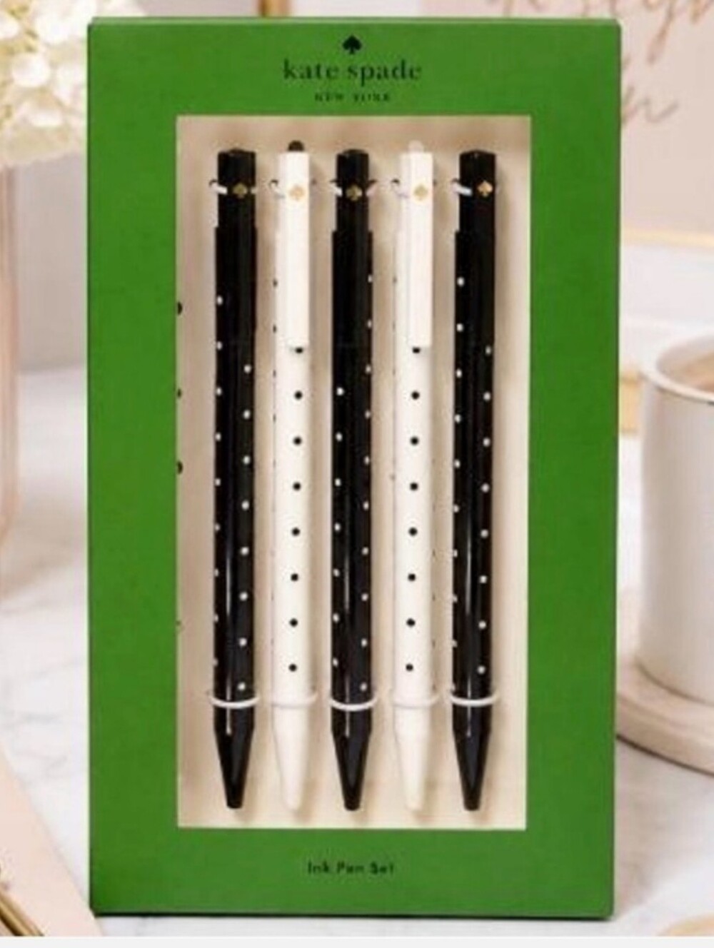 Kate Spade Black & White Polka Dot Ink Pen 5 Set NWT